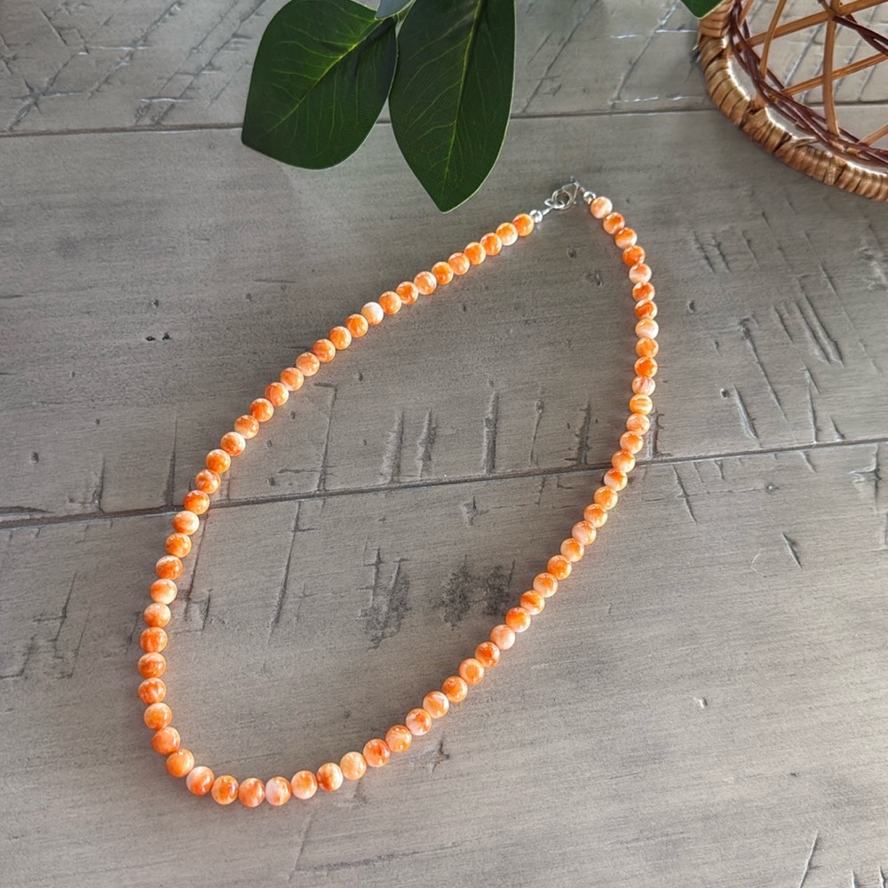 NWOT Native American Navajo 18" 7 mm Orange Spiny Oyster Pearl Necklace 🍊🎁🧡